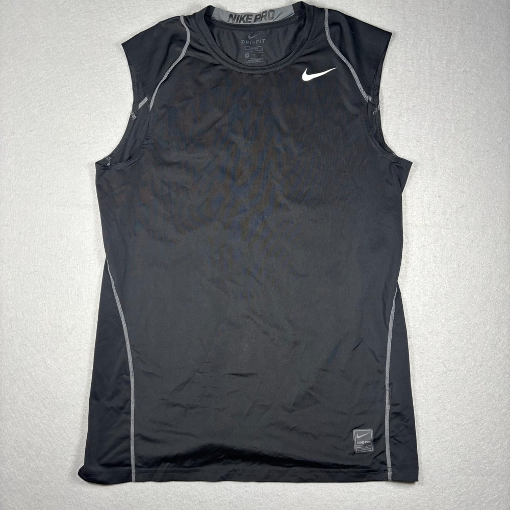 Nike Pro Dri-Fit Mens Sleeveless Fitted Tank Top Shirt Black Size Medium Workout